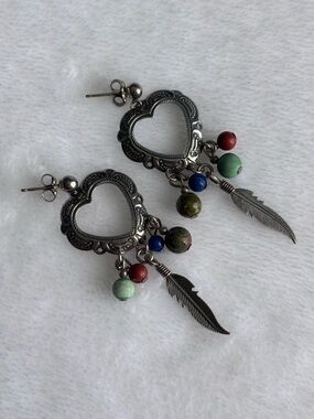 Vintage Southwest Sterling Silver Earrings - Stamped Q.T. Multi Stone Turquoise